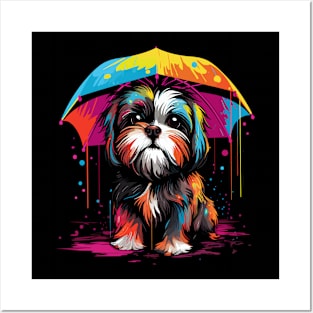 Shih Tzu Rainy Day With Umbrella Posters and Art